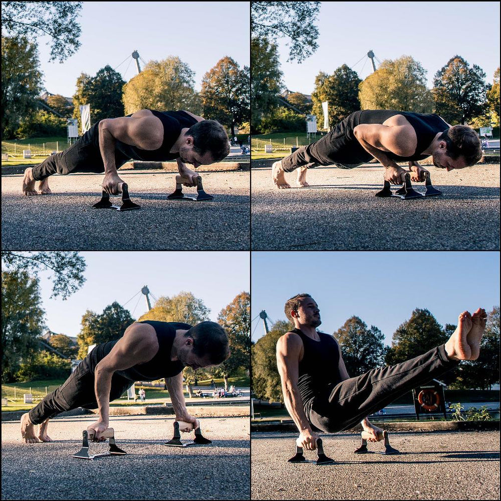 Barres de pompes avec poignées ergonomiques en bois - Pullup & Dip®